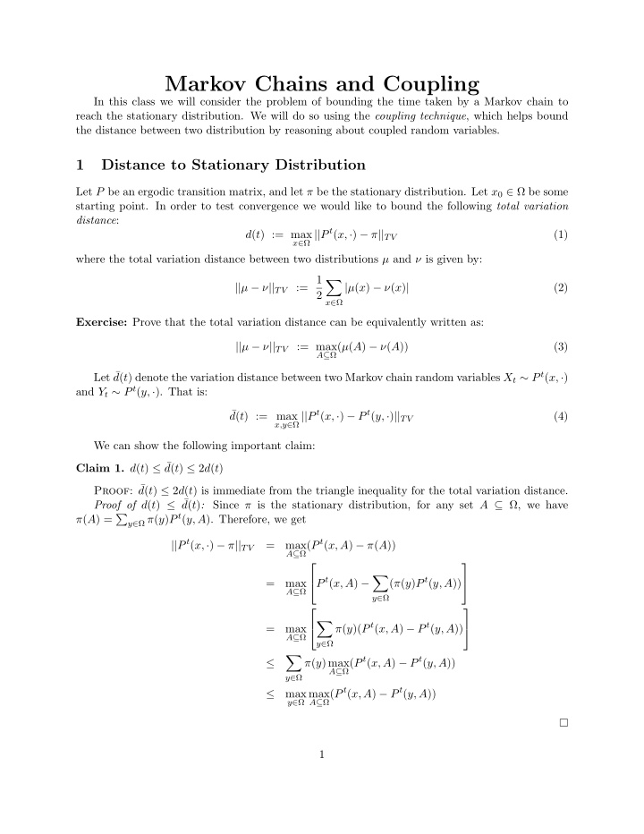 markov chains and coupling