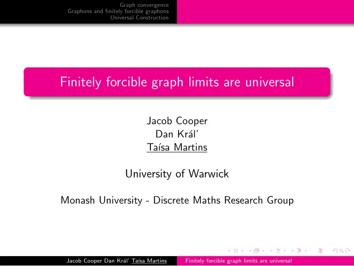 finitely forcible graph limits are universal