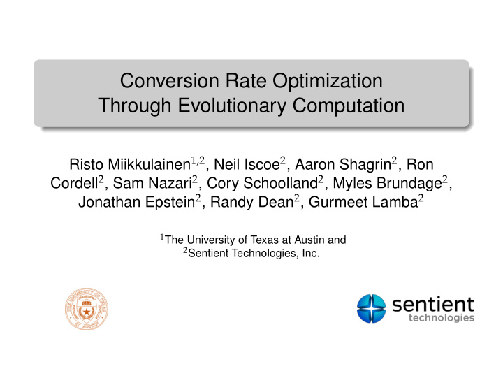 conversion rate optimization through evolutionary