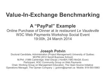 Value-In-Exchange Benchmarking  A PayPal Example Online Purchase of Dinner at le restaurant