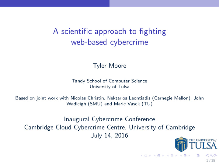a scientific approach to fighting web based cybercrime