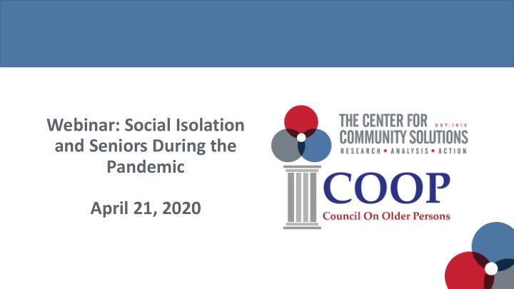 webinar social isolation and seniors during the pandemic