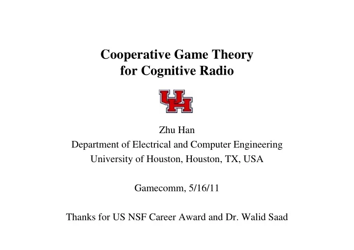 cooperative game theory for cognitive radio