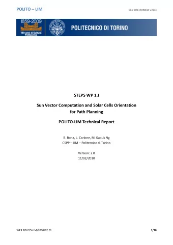 STEPS WP 1.I Sun Vector Computation and Solar Cells Orientation for Path Planning POLITO  LIM
