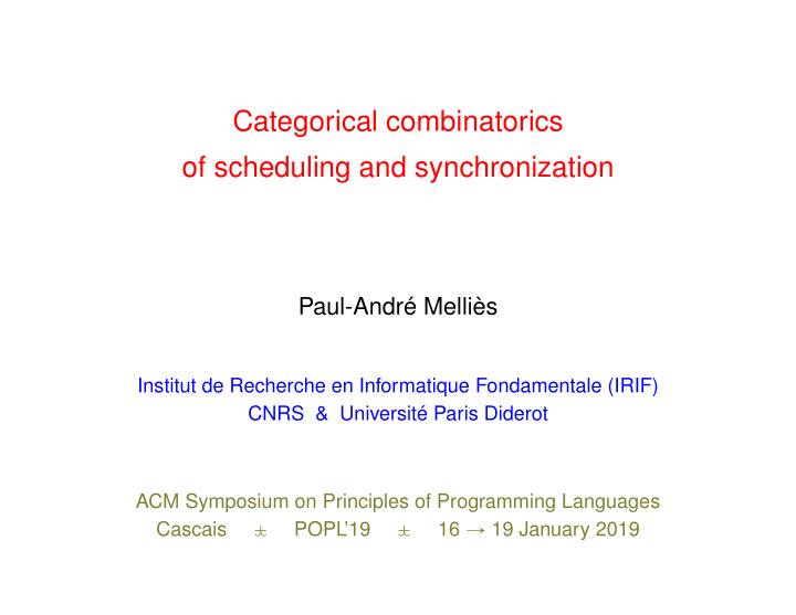 categorical combinatorics of scheduling and