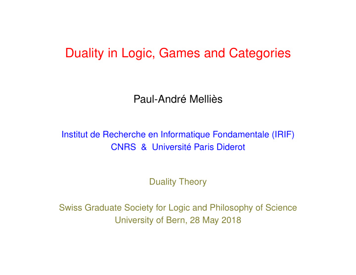duality in logic games and categories