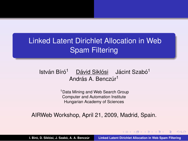linked latent dirichlet allocation in web spam filtering