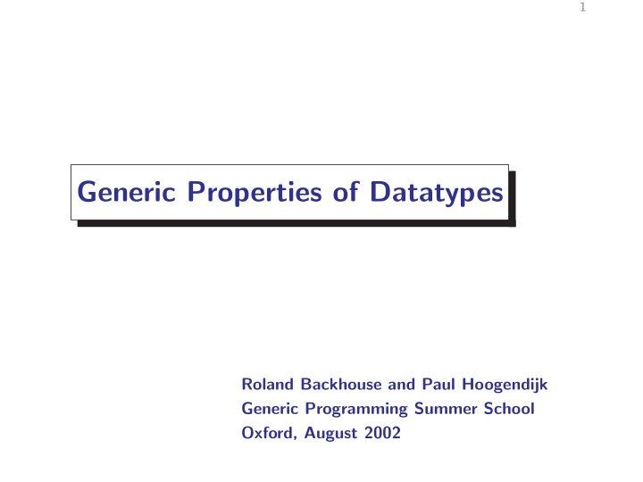 generic properties of datatypes