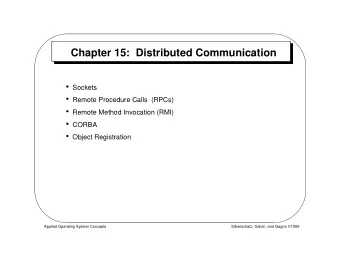 Chapter 15:  Distributed Communication  Sockets  Remote Procedure Calls  (RPCs)  Remote