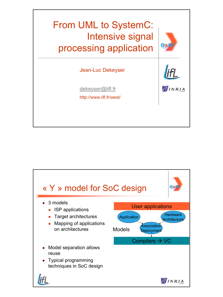 from uml to systemc intensive signal processing