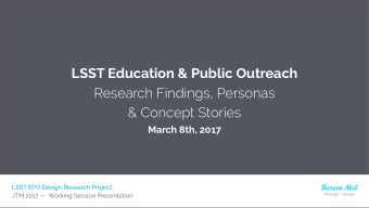 LSST Education &amp; Public Outreach Research Findings, Personas   &amp; Concept Stories  March