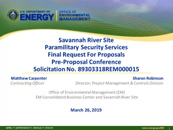 Savannah River Site  Paramilitary Security Services  Final Request For Proposals  Pre-Proposal