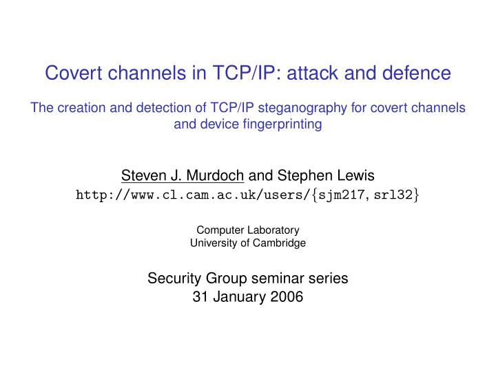 covert channels in tcp ip attack and defence