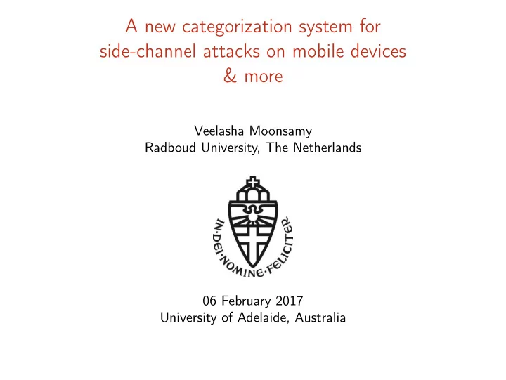 a new categorization system for side channel attacks on