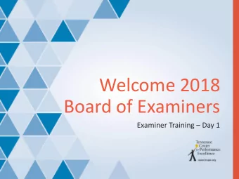 Welcome 2018  Board of Examiners Examiner Training  Day 1  Introductions  Name  Company
