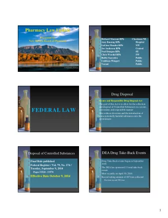 FEDERAL LAW  convenient, and responsible manner   Also reduces diversion and the introduction of