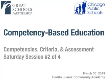 Competency-Based Education Competencies, Criteria, &amp; Assessment   Saturday Session #2 of 4