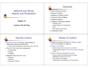 Overview  Network and Server  Goal of Security Control  Attacks and Penetration  Phases of