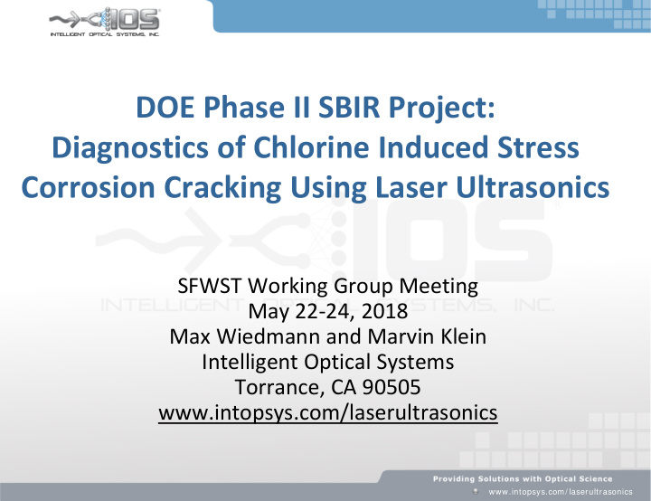 doe phase ii sbir project diagnostics of chlorine induced