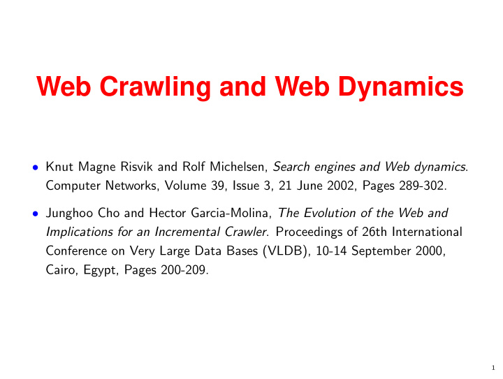 web crawling and web dynamics