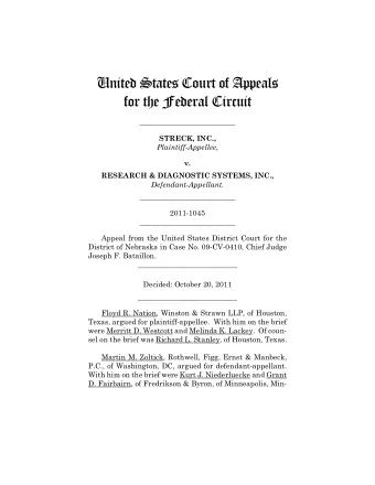 United States Court of Appeals  for the Federal Circuit  __________________________  STRECK, INC.,