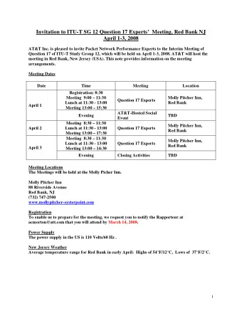 Invitation to ITU-T SG 12 Question 17 Experts  Meeting, Red Bank NJ April 1-3, 2008  AT&amp;T