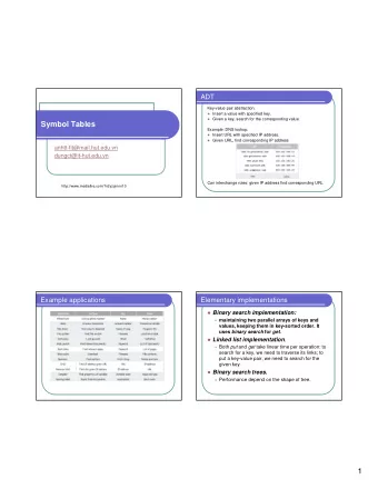 1  Implementation  Using array for implementation  Define a structure to store key-value pairs