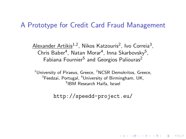 a prototype for credit card fraud management