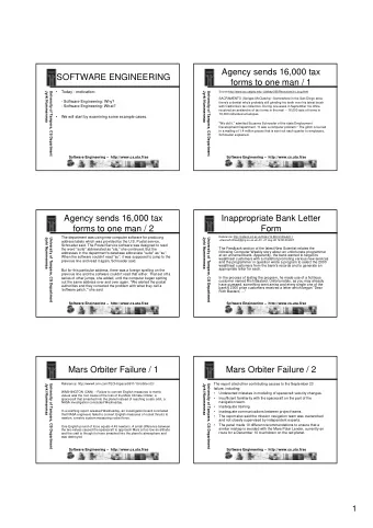 Agency sends 16,000 tax  SOFTWARE ENGINEERING  forms to one man / 1    Today - motivation: