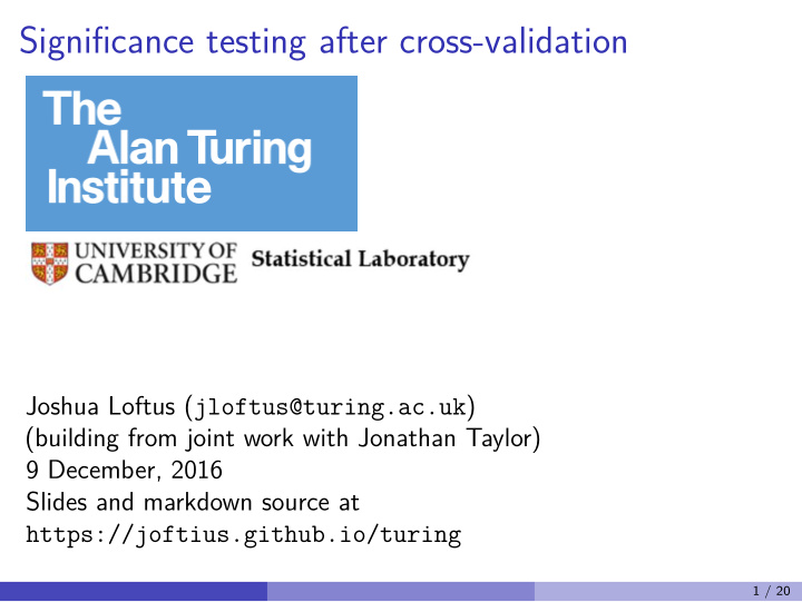 significance testing after cross validation