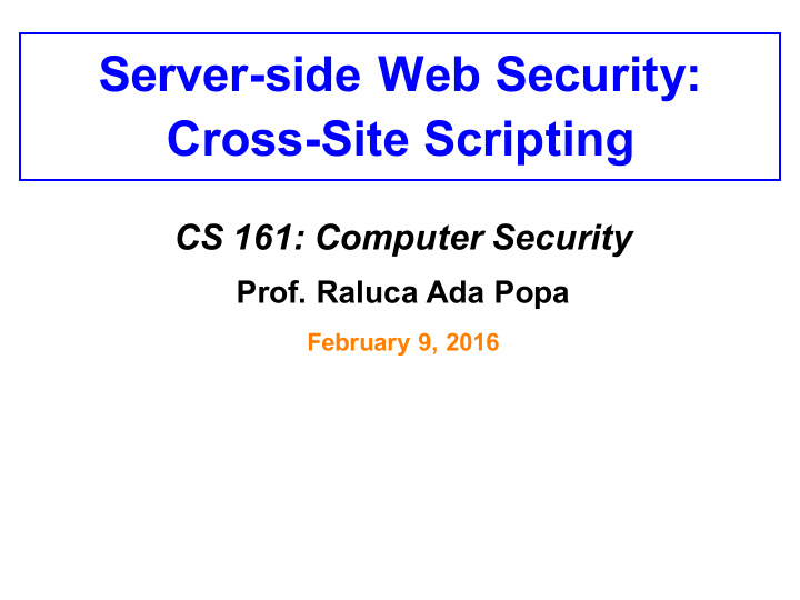 server side web security cross site scripting