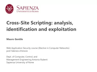 Cross-Site Scripting: analysis,  identification and exploitation  Mauro Gentile  Web Application