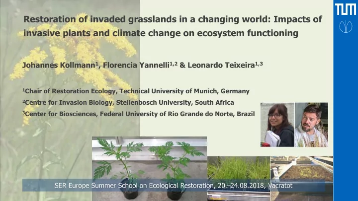 restoration of invaded grasslands in a changing world