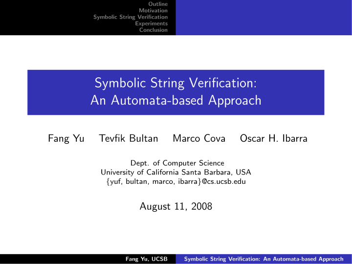 symbolic string verification an automata based approach