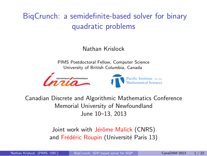 biqcrunch a semidefinite based solver for binary