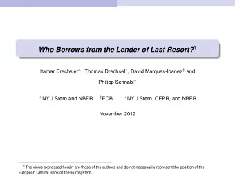 Lender of Last Resort (LOLR)  Theory of the LOLR (Bagehot, 1873)  Financial crises are
