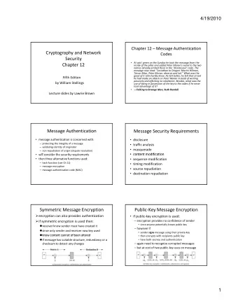 Cryptography and Network  Codes  Security  At cats' green on the Sunday he took the message from