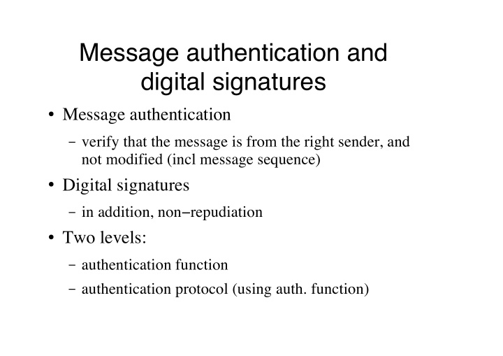 message authentication and digital signatures