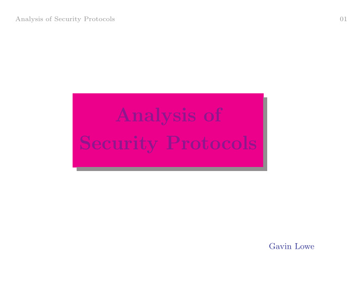 analysis of security protocols