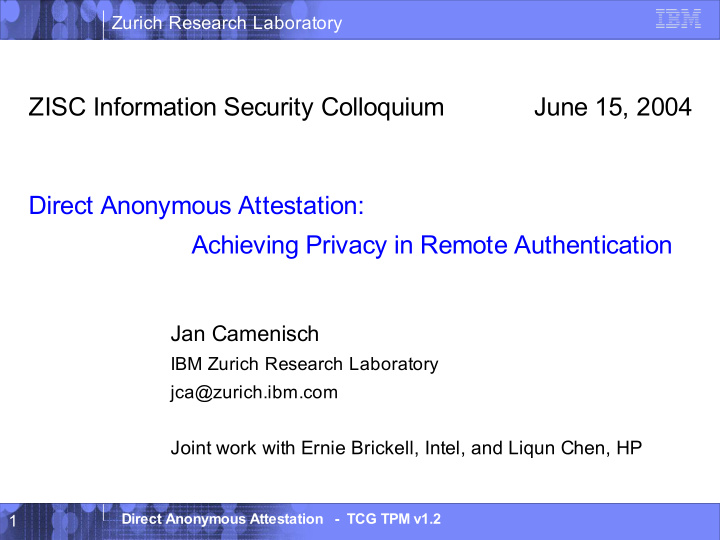 zisc information security colloquium june 15 2004 direct