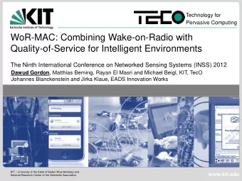 Quality-of-Service for Intelligent Environments  The Ninth International Conference on Networked