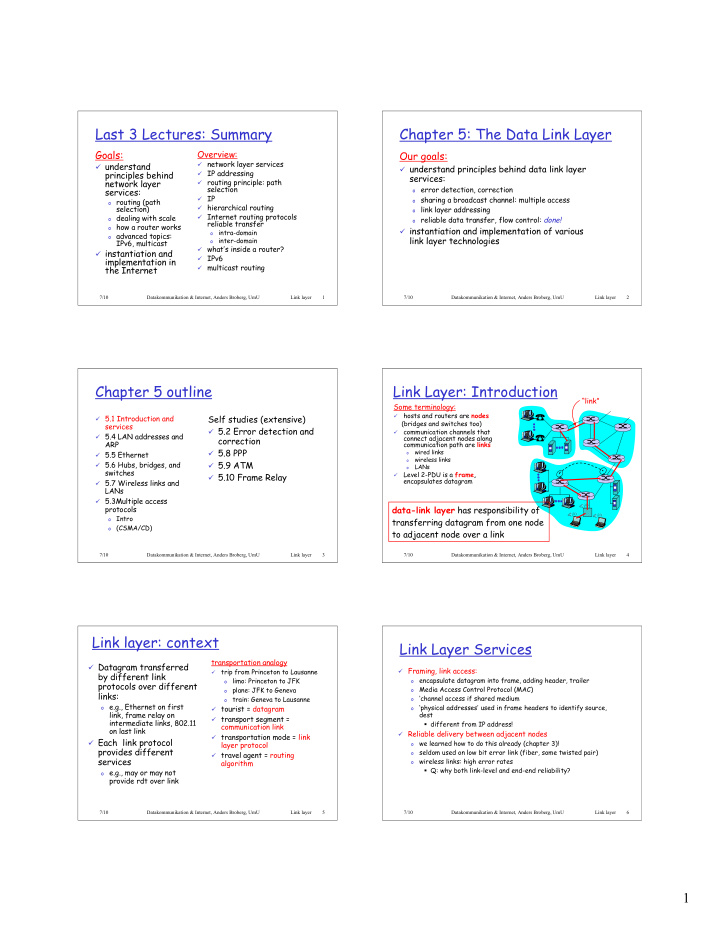 last 3 lectures summary chapter 5 the data link layer