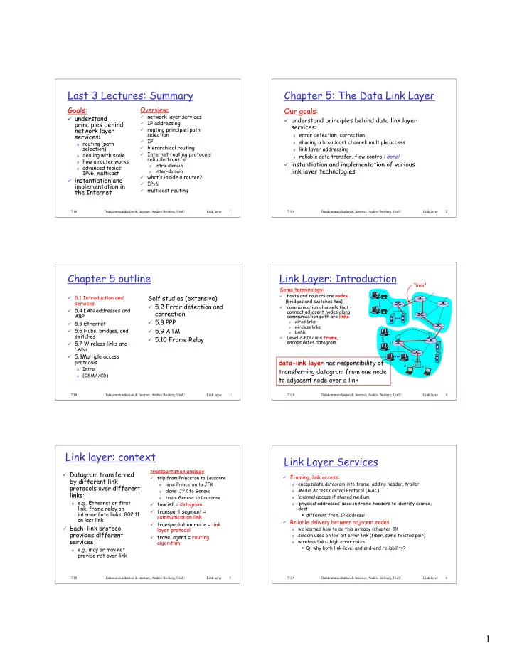 last 3 lectures summary chapter 5 the data link layer