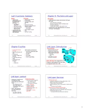 Last 3 Lectures: Summary  Chapter 5: The Data Link Layer  Goals:  Overview:  Our goals:  network