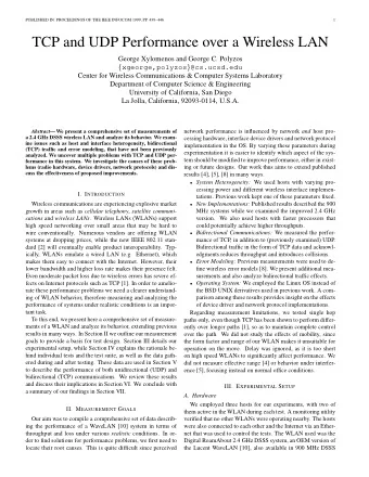 TCP and UDP Performance over a Wireless LAN  George Xylomenos and George C. Polyzos {