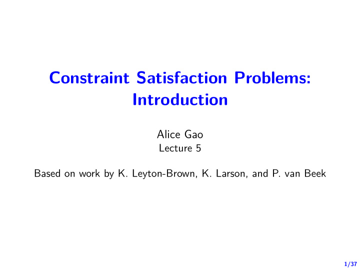 constraint satisfaction problems introduction