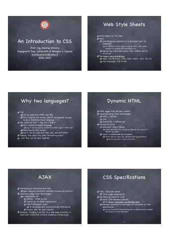 Web Style Sheets  Style sheets for the Web  Aims  An Introduction to CSS  describing how elements