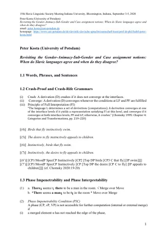 Peter Kosta (University of Potsdam)  Revisiting the Gender-Animacy-Sub-Gender and Case assignment