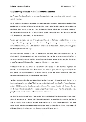 Regulatory Update: Joe Perdoni and Monika Sookhee Joe Perdoni : Thank you Deloitte for giving us