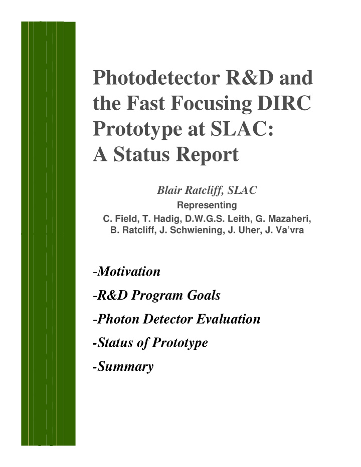 photodetector r d and the fast focusing dirc prototype at